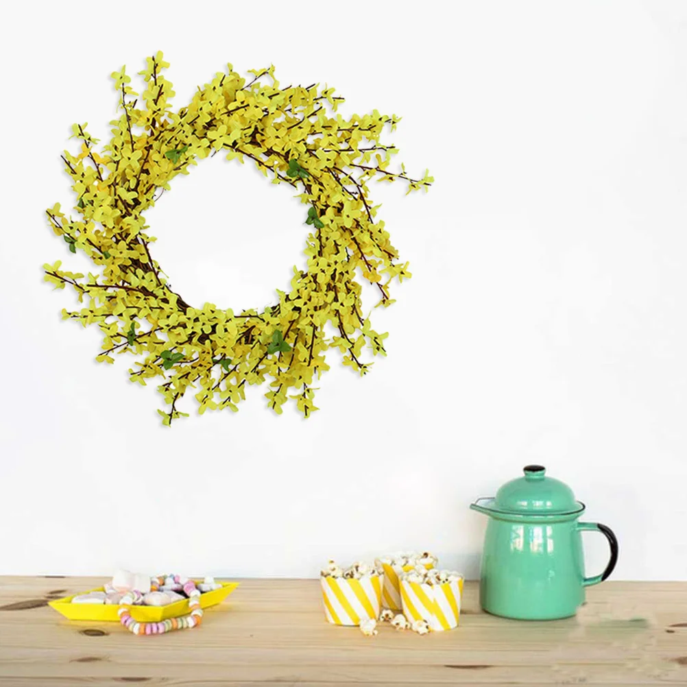 

Wall Hanging Decor Yellow Flower Wedding Door Wreath Household Hanging Flower Wreaths Bamboo Fake Forsythia Flower