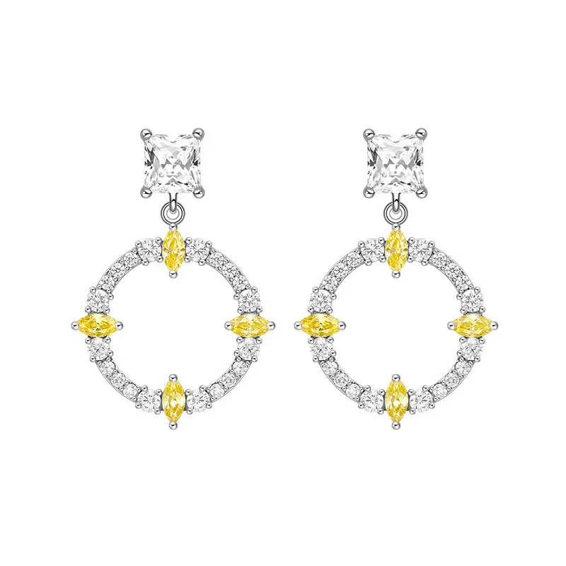 

High Quality Fashion Brand Pure 925 Sterling Silver Zircon Round Circle Drop Earrings Women Fashion Wedding Party Jewelry