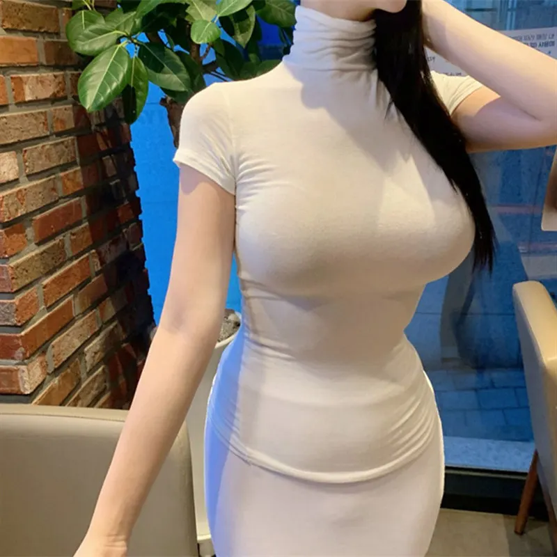 

2023 New Fashion Female Turtleneck Sleeveless Tight Casual T-Shirt Tops