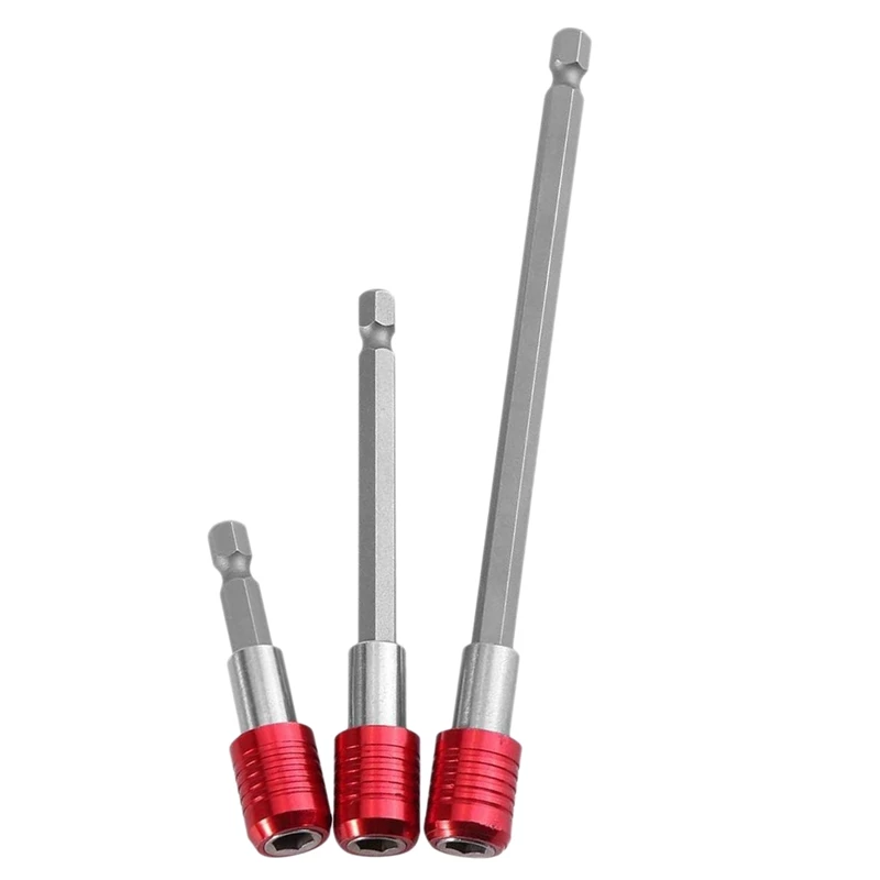 

3Pcs 1/4Inch Hex Shank Magnetic Bit Holder Quick Change Extension Bar For Power Drill Screwdriver (Red)
