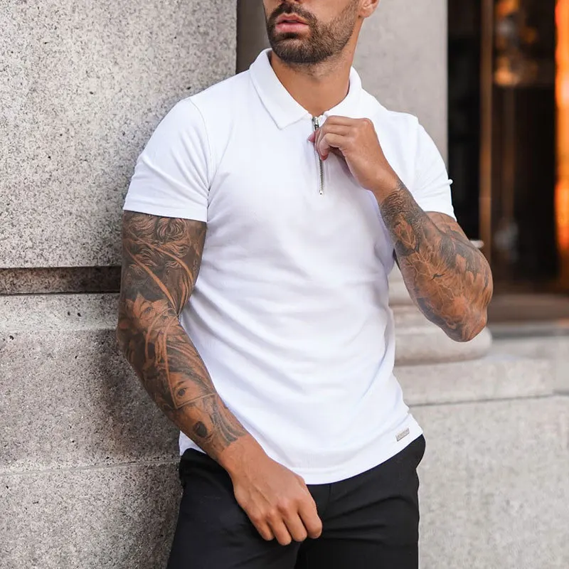 Рубашка-поло мужская с коротким рукавом уличная одежда на молнии в стиле ретро
