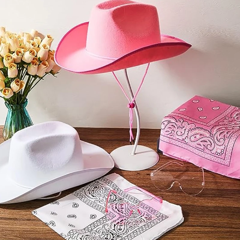 

Womens Triangles Bandana + Cowboy Hat + Heart Shape Sunglasses Weatern Set