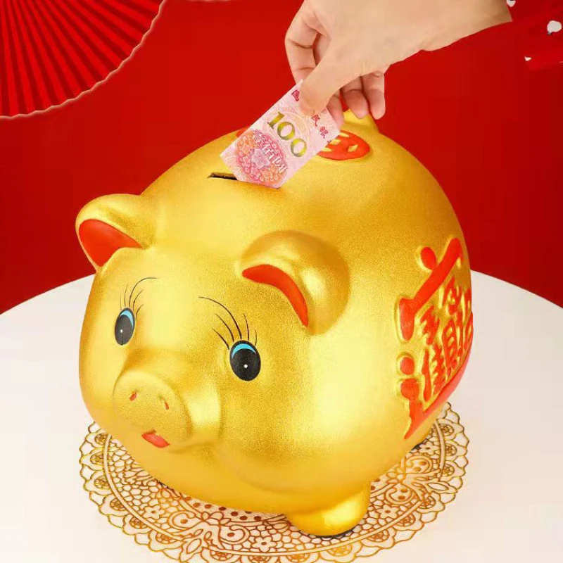 

Golden Pig Piggy Bank Adult Children Secret Cute Ornament Coin Money Box for Papper Money Living Room tirelire Home Decoration