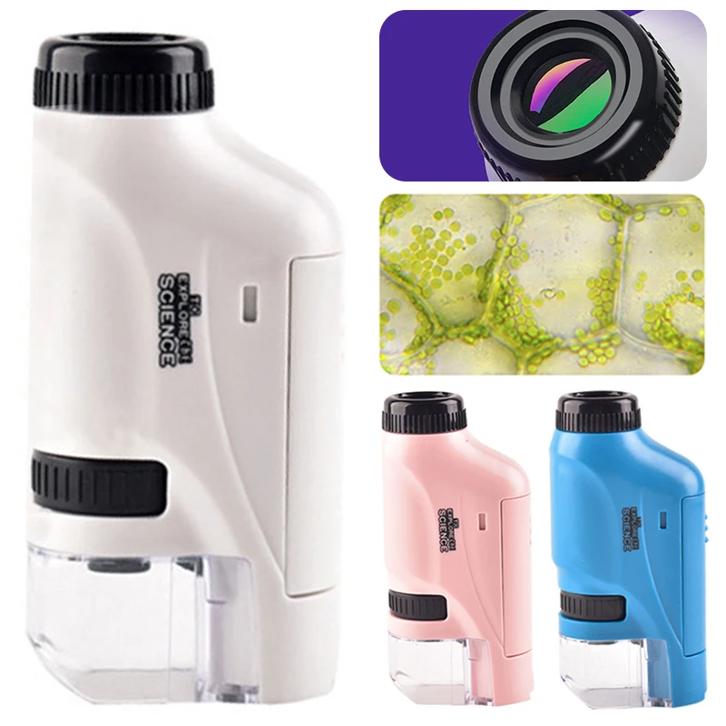 

Компактный лабораторный Карманный микроскоп 60-120x, набор научного микроскопа со светодиодсветильник кой, ручной Пластиковый Регулируемый д...