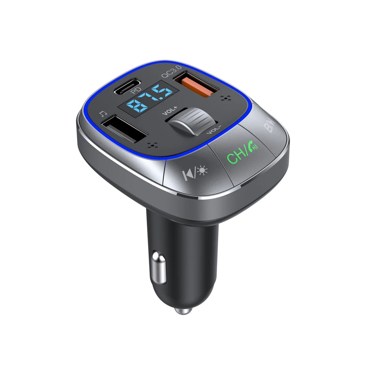 

Car Charger Bluetooth 5.0 FM Transmitter PD 30W+QC3.0 Powerful Dual Mic Bluetooth Hands-Free with 7-Color Backlight