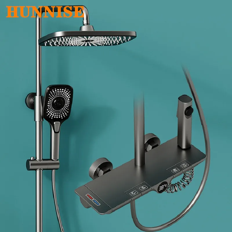 

Thermostatic Piano Shower Set Quality Brass Bathtub Mixer Faucets Tap Rainfall Shower Head Hot Cold Piano Digital Shower System