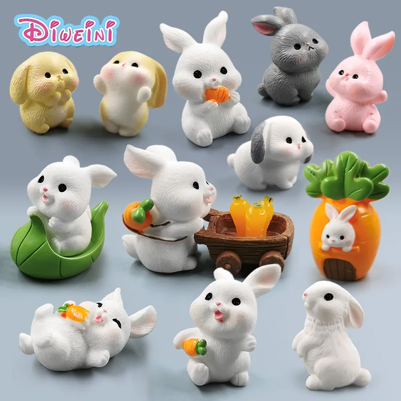 

New White Rabbit Christmas Easter Cartoon Model Action Figure Figurine Birthday Cake Decoration Toys Set Accessories Gift Kids