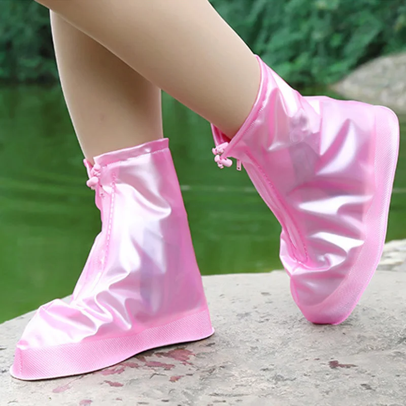 

Pink Shoe Covers Shoes Waterproof PVC Women Reusable Shoe Covers UnisexWashable High Men Rainproof Cheap Boots Shoe Cover Zipper