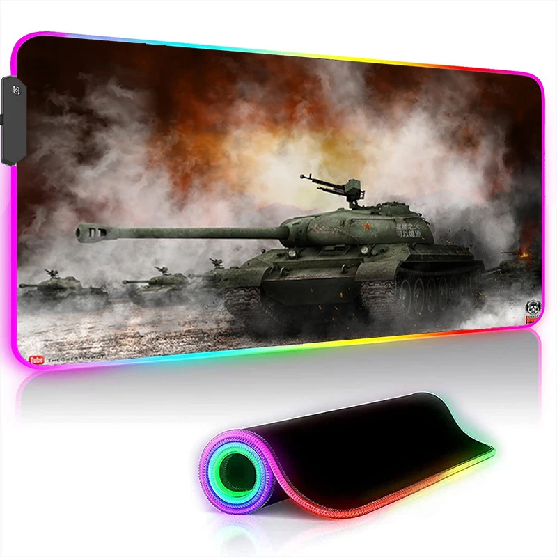 

RGB-коврик для мыши, игровой коврик для клавиатуры в стиле мировых танков, аксессуары для компьютерного стола, светящийся Противоскользящий ...