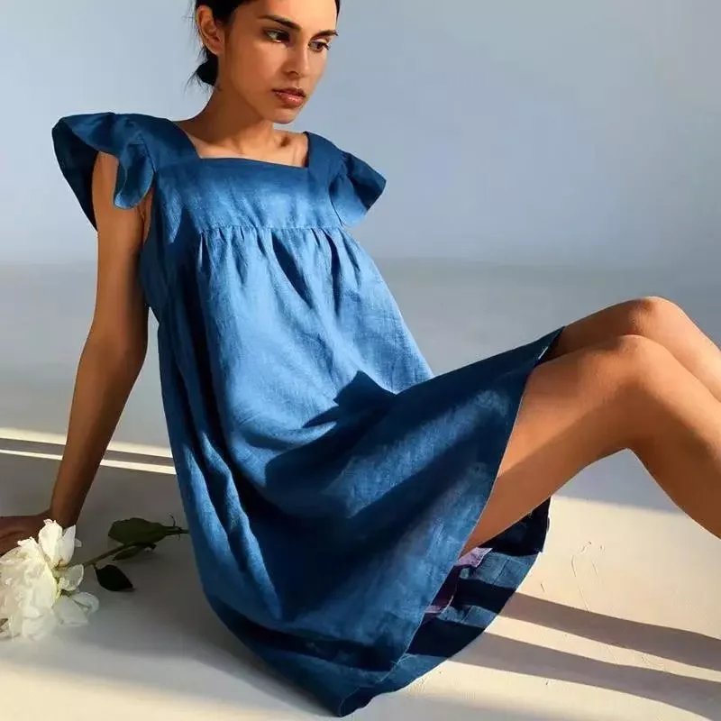 

2022NEW Women Summer Sexy Dress Square Neck Solid Color Sexy Women Cute Dress Elegant Women Clothes Vestidos