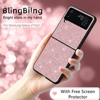 luxury bling sparkle glitter hard pc protect shell cover for samsung galaxy z flip3 flip 3 shockproof zflip4 5g back case zflip3