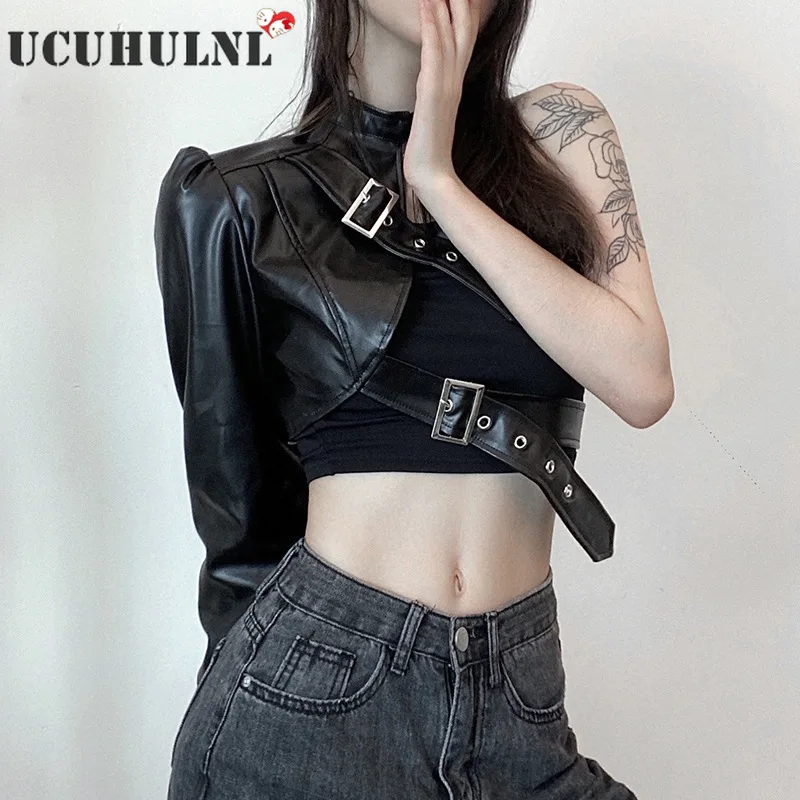 УКОРОЧЕННЫЙ ТОП Ucuhulnl в стиле хип-хоп из искусственной кожи пикантная куртка панк