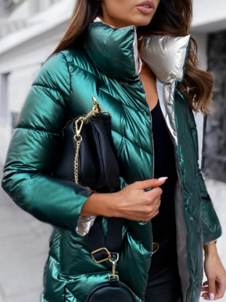 

Светоотражающая женская зимняя куртка, теплая короткая парка с подкладкой, повседневное толстое пальто большого размера с воротником-стой...