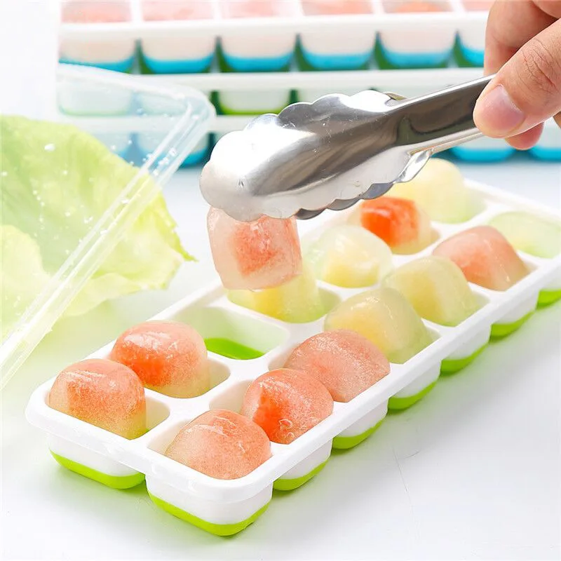 

14 Grid Ice Cube Trays for Freezer with Lid Spill-Resistant Removable Silicone Ice Cube Molds for Beverages Cocktail Whiskey