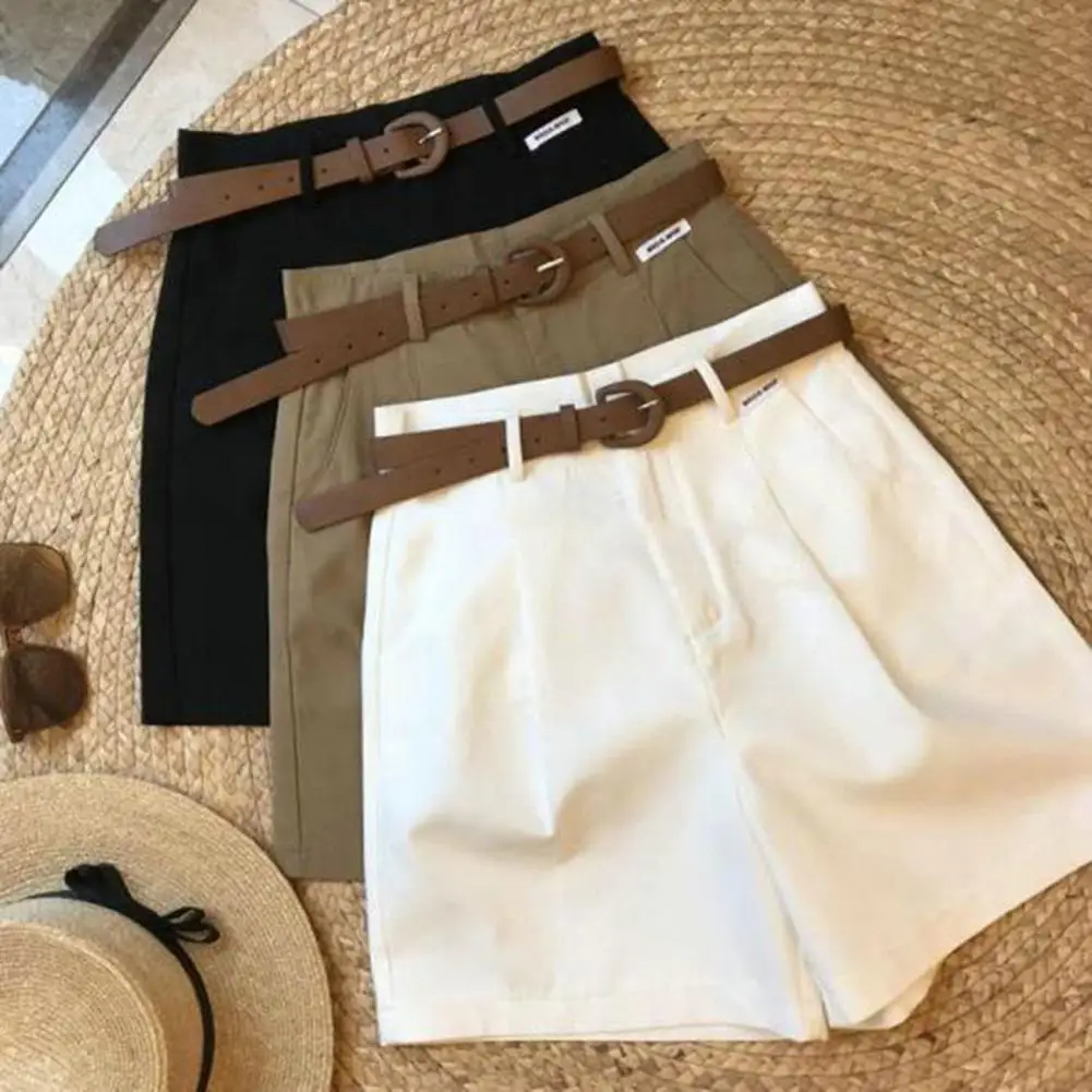 

Women's Summer Shorts High Waist Shorts with Belt Office Khaki White Black Casual Short Pants Women Fashion