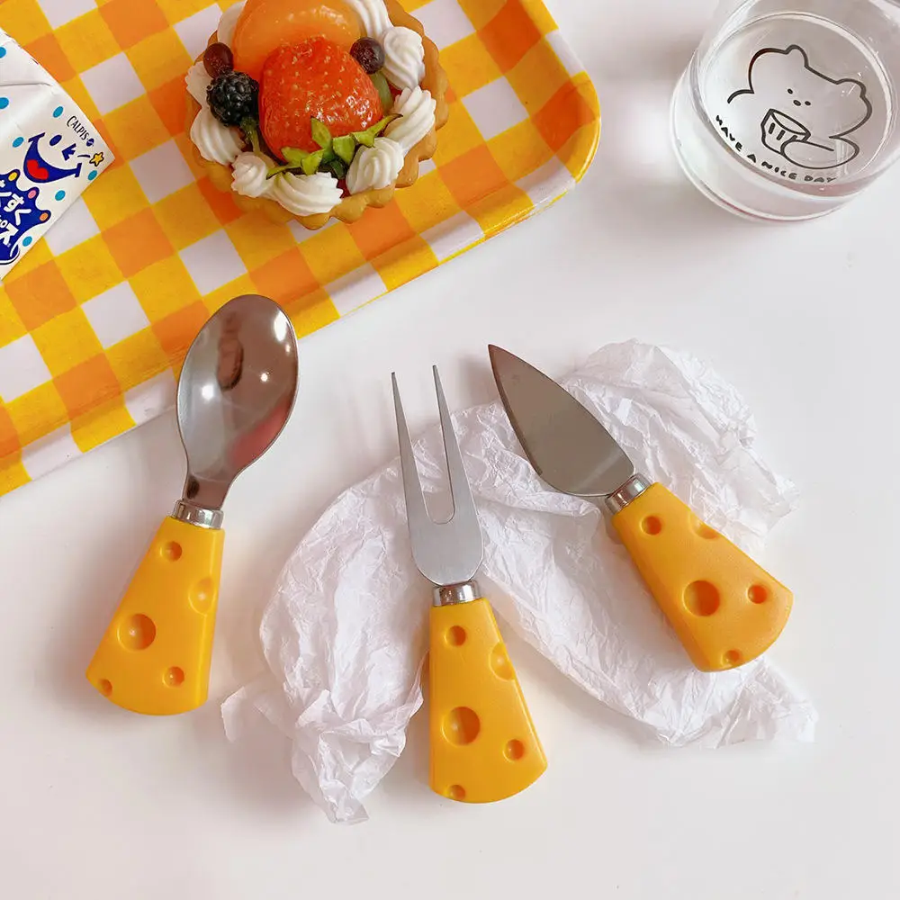 1PC Creative Cute Cheese Mini Knife Fork And Spoon Kawaii Breakfast Bread Butter Knife Dessert Cake Spoon Kitchen Tableware