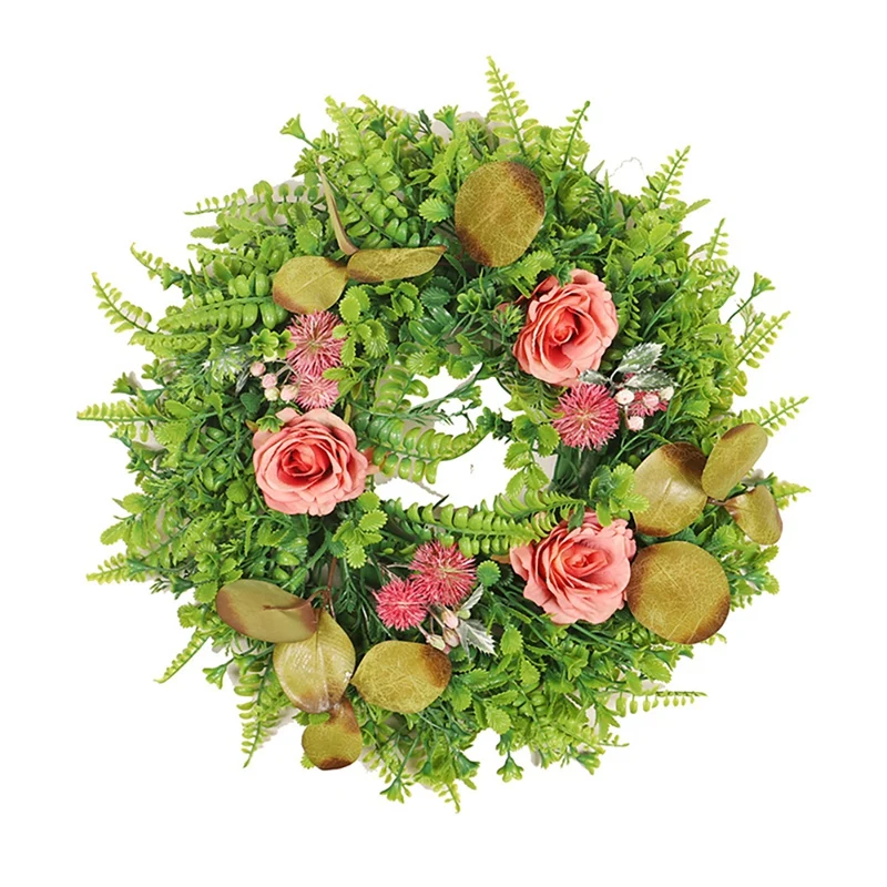 

Artificial Rose Flower Wreath With Eucalyptus And Fern Leaf Spring Wreath For Front Door Wall Window Wedding Party Decor