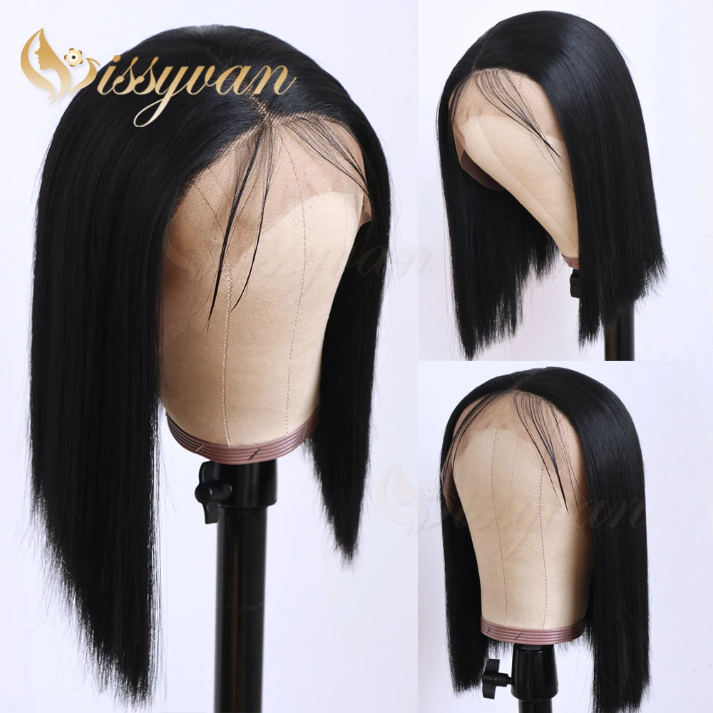 Missyvan Short Black Bob Hair Lace Front Wigs Glueless Heat Resistant Synthetic Lace Front Wigs for Women