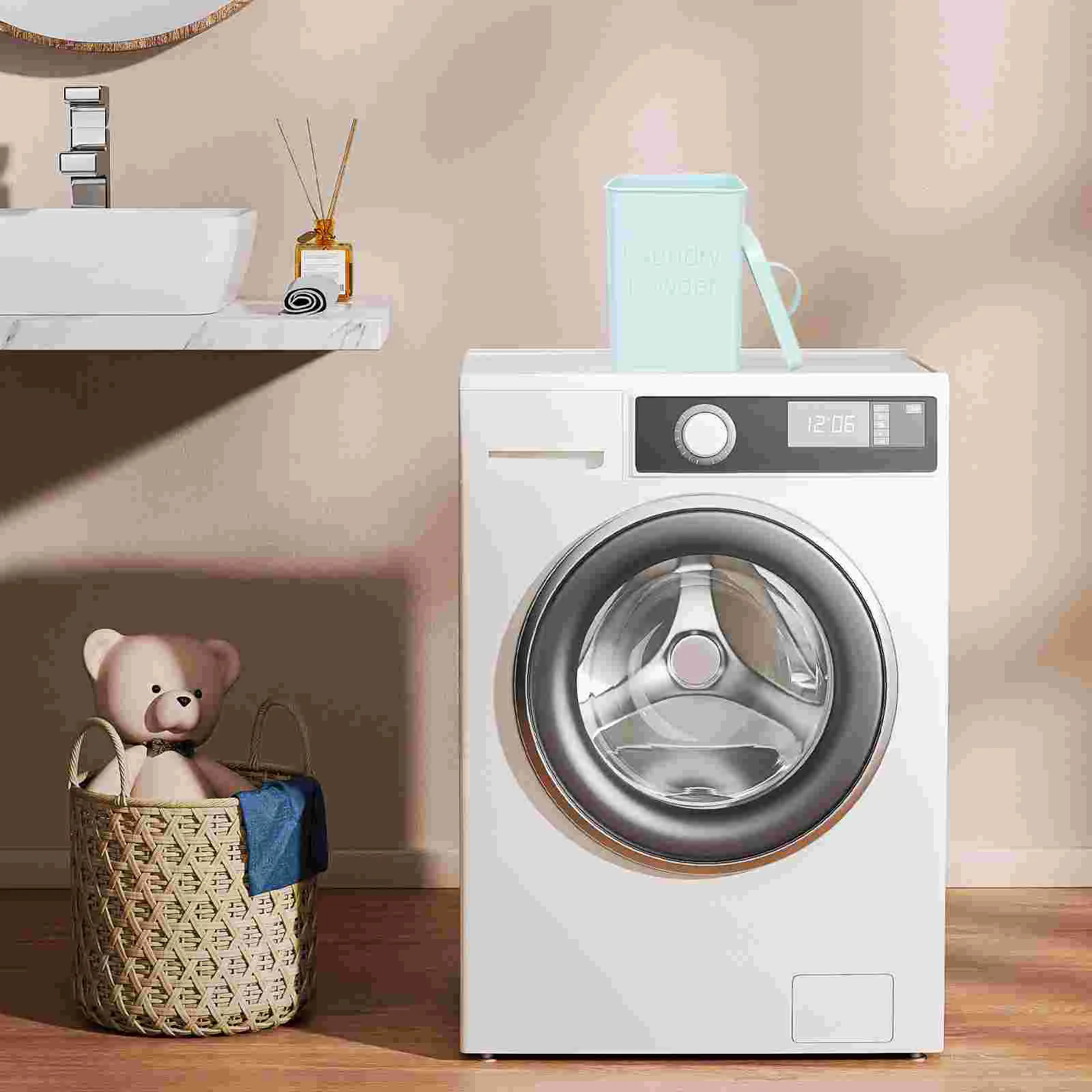 

Laundry Powder Detergent Container Holder Dispenser Storage Bucket Washing Soap Bin Metal Box Canister Beads Tin