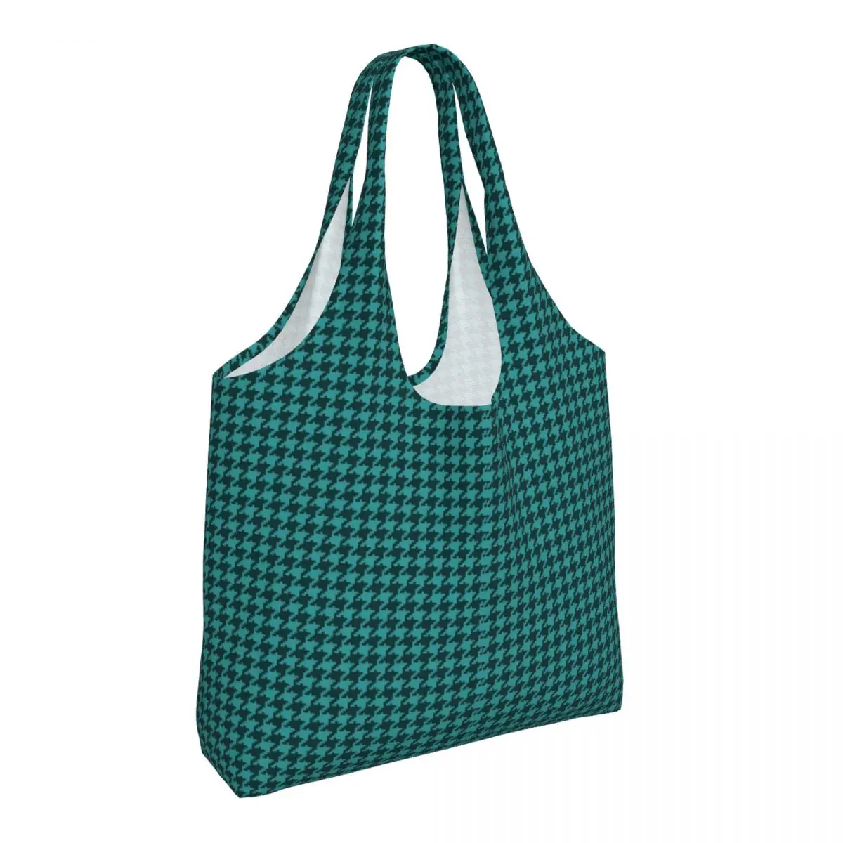 

Retro Houndstooth Shopper Bag Green And Black Shopping Bags Student Travel Cloth Tote Bag Kawaii Graphic Handbags