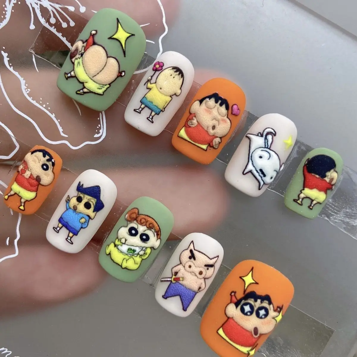 

Crayon Shin-Chan Buriburizaemon Kawaii Handmade Nail Stickers Candy-Colored Cute Frosted Refreshing Daily Cartoon