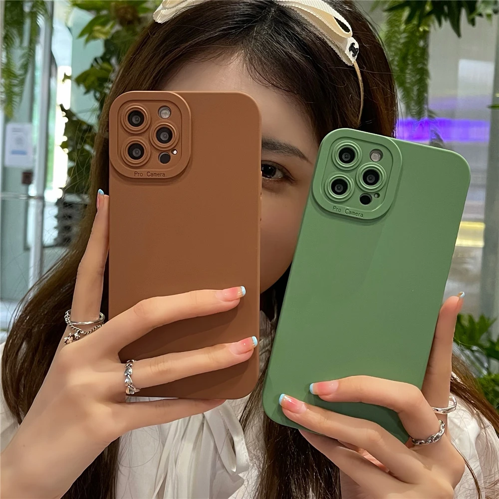 

Shockproof Soft Solicone Case For iPhone 12 11 13 Pro XS Max X XR 7 8Plus SE 2020 Plain Silica Gel Camera Protection Back Covers