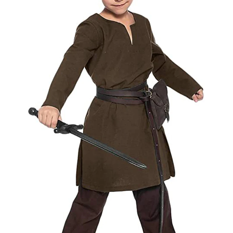 

Костюм на пояс с длинным рукавом для хэллоуивечерние плея, средневековые костюмы для мальчиков, рыцарь, викингов, корсет, воин, однотонный п...