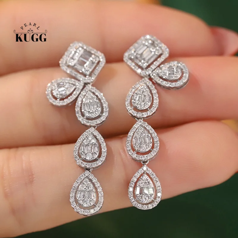 KUGG 100% 18K белые золотые серьги роскошные в форме капли воды 1 5 карат настоящие