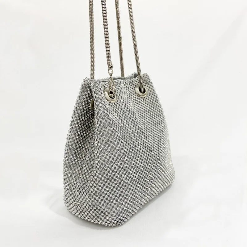 Bucket Dinner Party Color Rhinestone Evening Wear Fashion Gradient Rainbow Color Diamond Shoulder Portable Underarm Bag