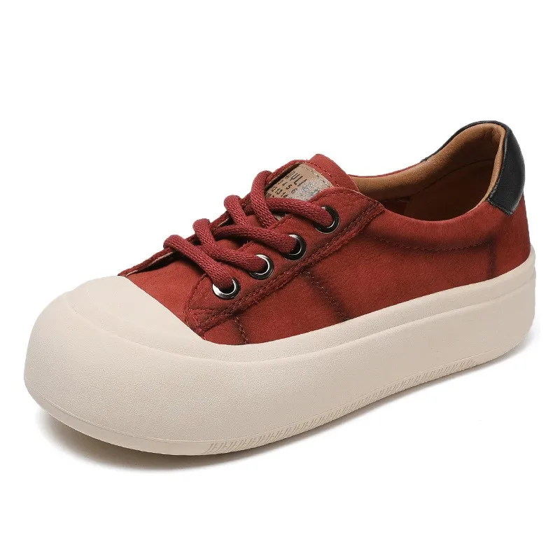 2023 spring new retro platform platform board shoes leather big head ugly cute casual lace-up niche original women's shoes