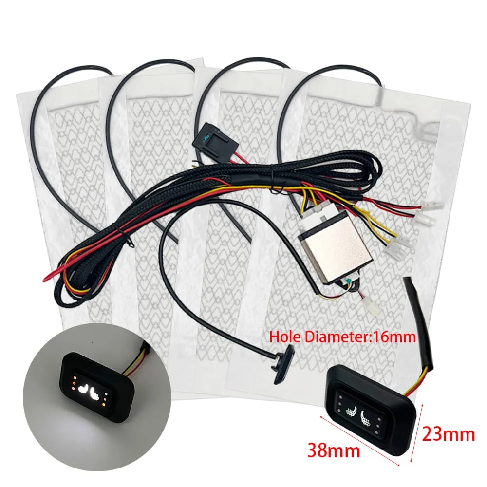 Новый встроенный комплект обогрева автомобильных сидений, подходит для 2-местных сидений, универсальная грелка из сплава/углеродного волокна, одинарный 3-уровневый квадратный переключатель управления