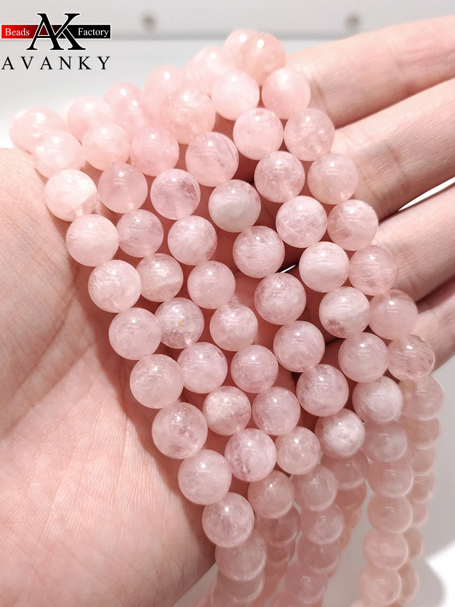 

Natural Stone Pink Morganite Crystal Quartz For Jewelry Making Round Spacer Beads Diy Bracelets Necklace Accessories 15"6-10mm