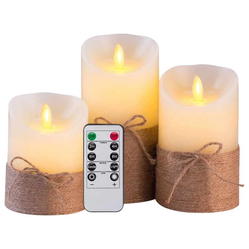 

Flameless Candles Battery Operated Simulation Electric LED Candle Set With Remote Control And Timer, With Hemp Rope