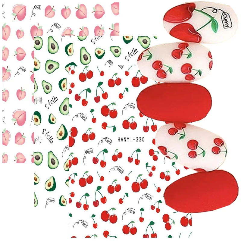 

3D Nail Art Stickers Cute Summer Fruit Nail Art Cherry Strawberry Avocado Individuality Design Nail Art Decals Decoration
