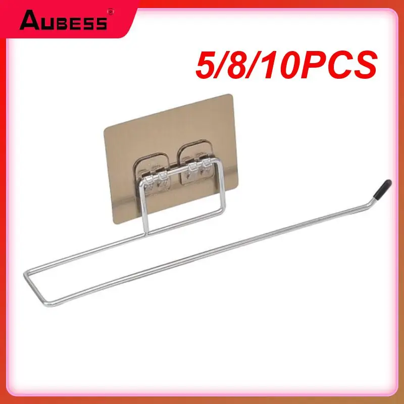 

5/8/10PCS Self Adhesive Hook Bathroom Towel Rack Stainless Steel Wall-mounted Tissue Hanger Kitchen Wall Stand