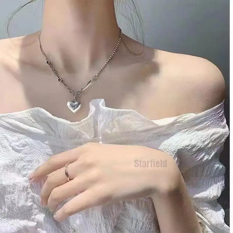 

Hot selling guarantee100% s925 sterling silve new asymmetrical love pendant necklace for women female fashion jewelry gift