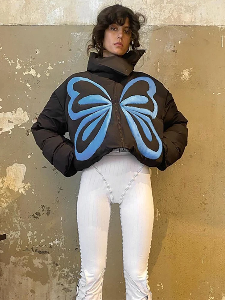 Taruxy Women Jackets Winter Coat Jacket Fashion Printted Warm Cotton-padded Coats 2022 Outwear High-neck Zipper Cotton Coats