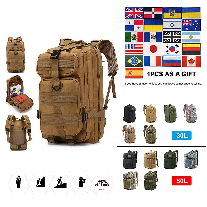 

30L/50L MOLLE Backpack For Women Men Outdoor Hiking Camping Rucksacks 1000D Nylon Waterproof Travel Bags Trekking Hunting Bag