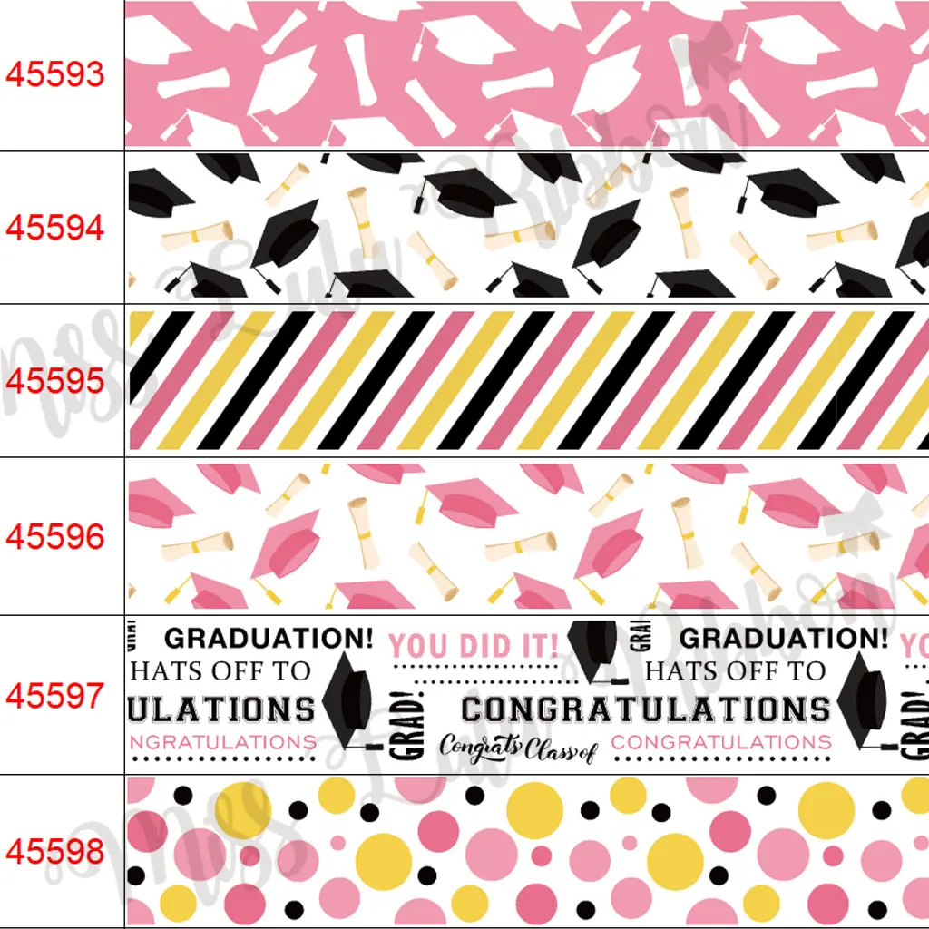 

16mm-75mm Graduation Season Print Grosgrain/Elastic Ribbon DIY Bows Hair Packaging Ribbon Girls 50 Yards/Roll