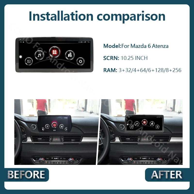 Автомобильный радиоплеер 10 25 дюйма для Mazda 6 Atenza 2020-2021 1920*720 Android 8G + 256G GPS-навигация