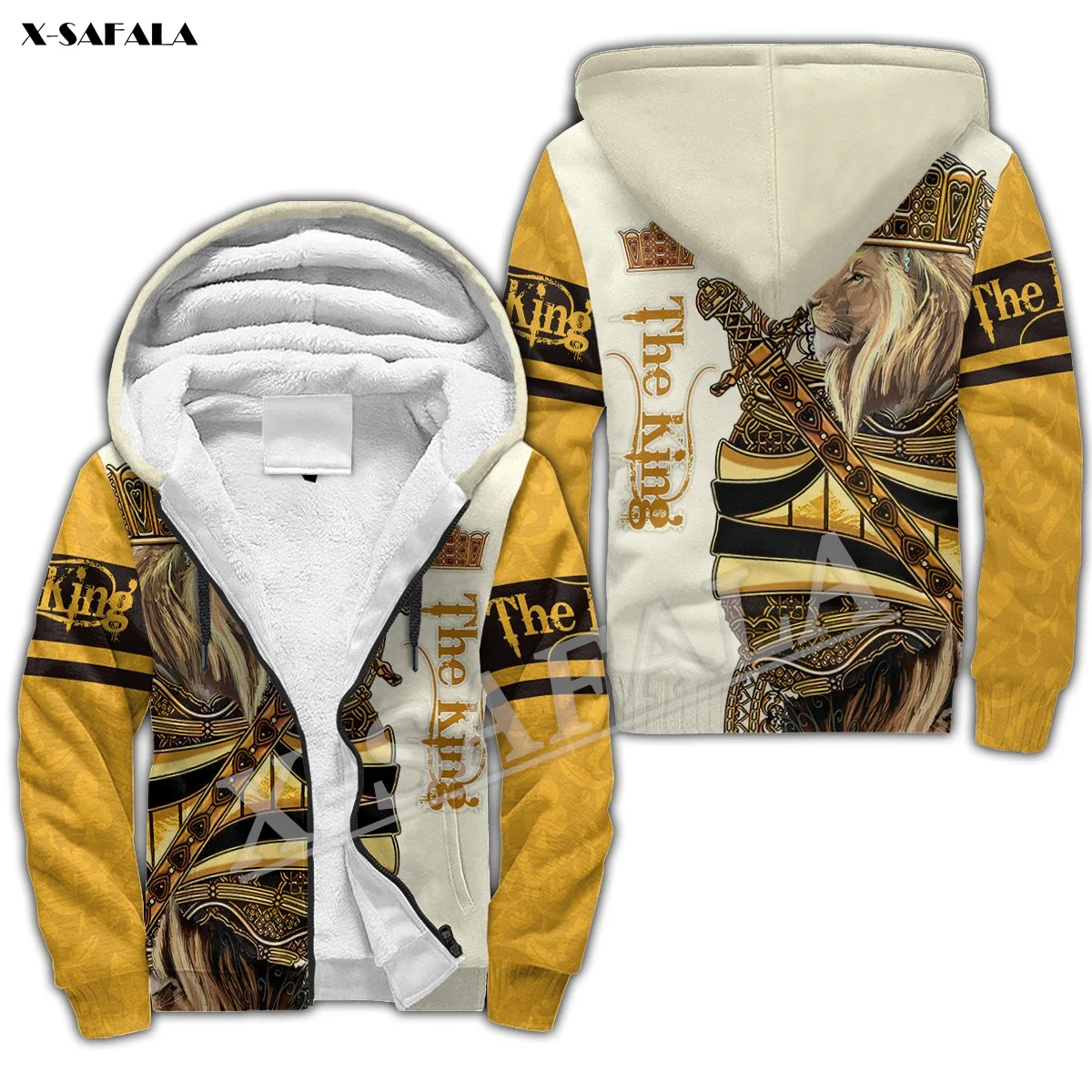 Custom Birthday Data King Lion 3D Print Men Warm Thick Fleece Zipper Hoodie Jacket Windproof Pullover Hooded Outwear US Size