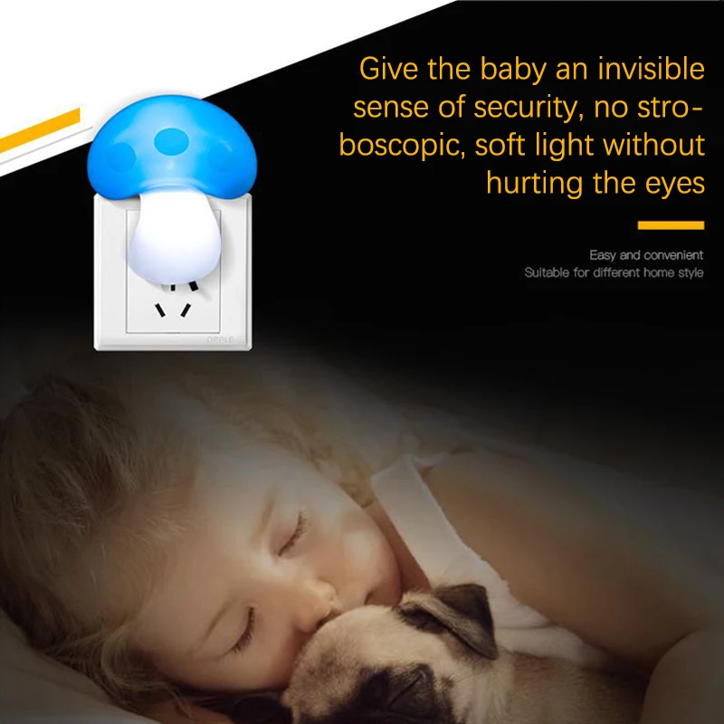 

Mini Mushroom Baby Night light Automatic Sensor Light Control Lamp US Plug Child Kids Baby Room Bedside LED Lamp