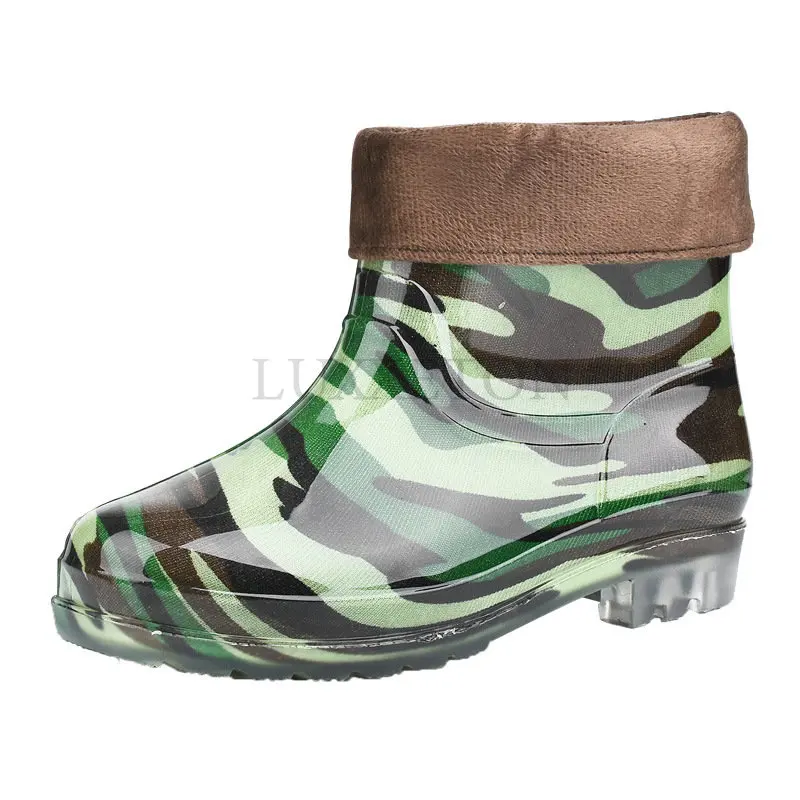 

Waterproof Water Shoes Men's Slip on Pvc Rain Boots with Fur Sock 2023 New Slip on Ankle Shoes Rainboots for Men