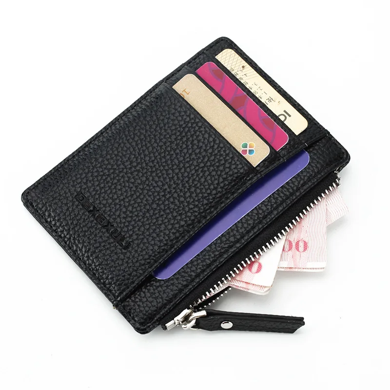

Luxury Men Business Black Wallet Fashion Artificial Leather Credit ID Card Holder Wallet Zipper Small Mini Coin Purse For Women