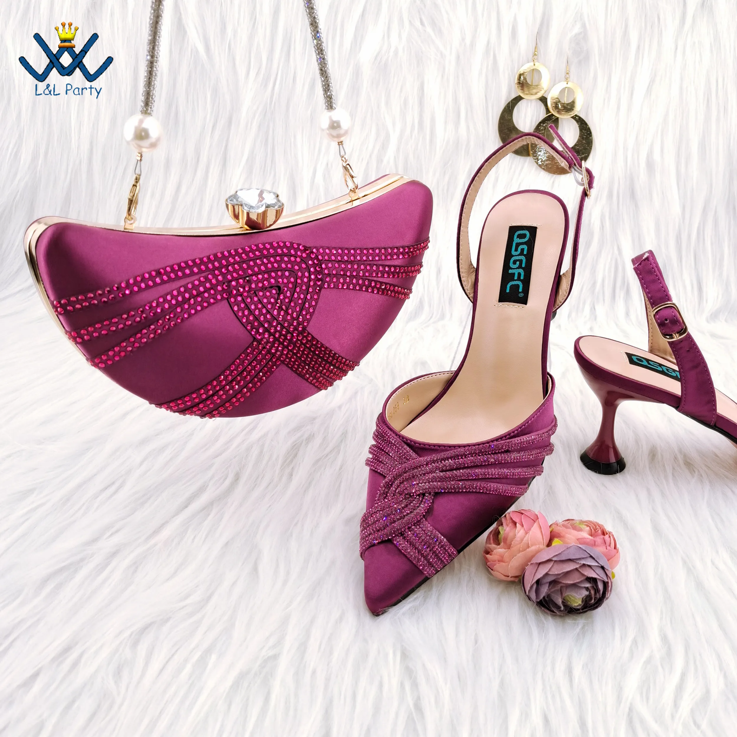 

Fashionable New Coming Italian Design African Women Shoes and Bag Set in Magenta Color High Quality Pointed Toe Pumps for Party