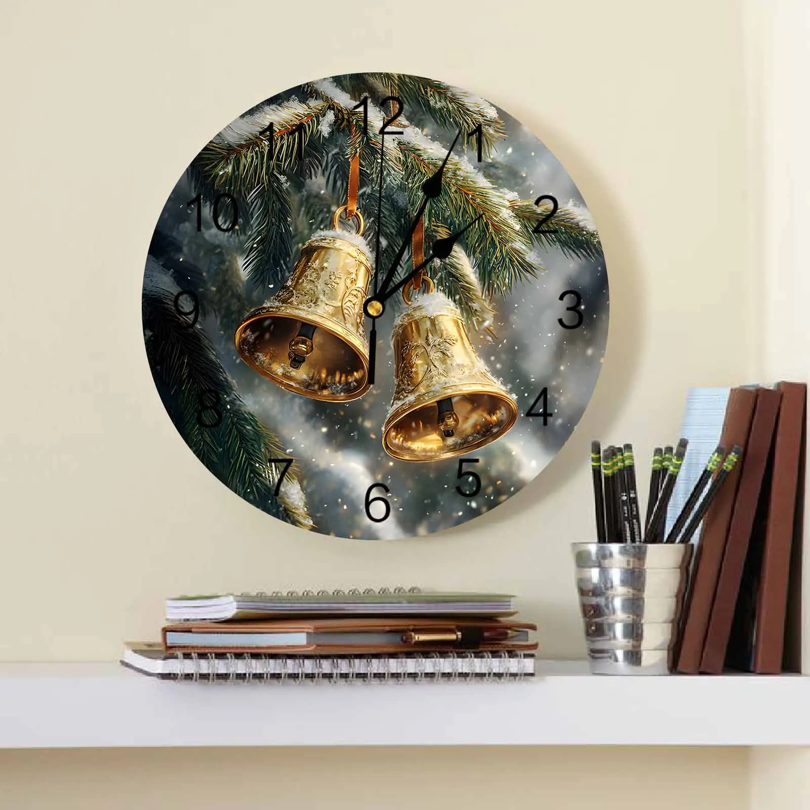 Настенные часы с рождественской сосновой елкой снежным колокольчиком большие
