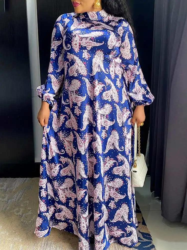

Long Maxi Dress VONDA 2022 Bohemian Summer Party A-Line Robe Women Vintage Long Sleeve Evening Printed Vestido Oversize Sundress