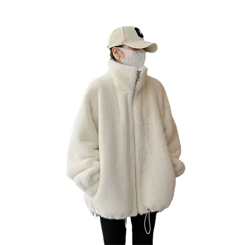 2022 Autumn and Winter New Artificial Mink Fur Coat Women Mid-Length Thickened Warm Overcoat Lamb Fur Jacket Students Streetwear