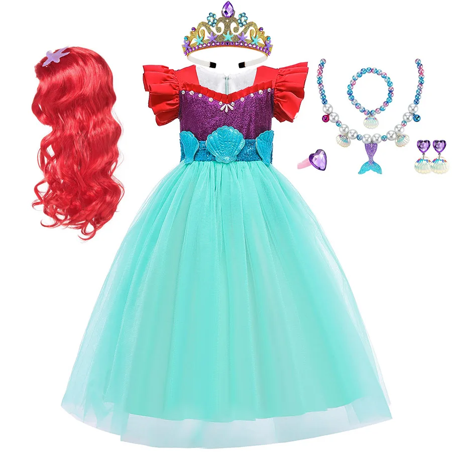 

The Little Mermaid Princess Ariel Dress Cosplay Costume for Girl Fancy Green Dress Birthday Purim Party Dresses Girls Clothes