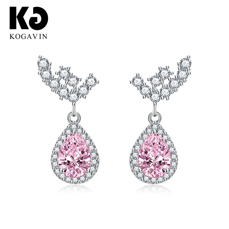 

KOGAVIN Earrings Fashion Gift Long 3A Cubic Zirconia Pendant Dangle Earings aretes mujer Jewelry Female Women's Drop Party